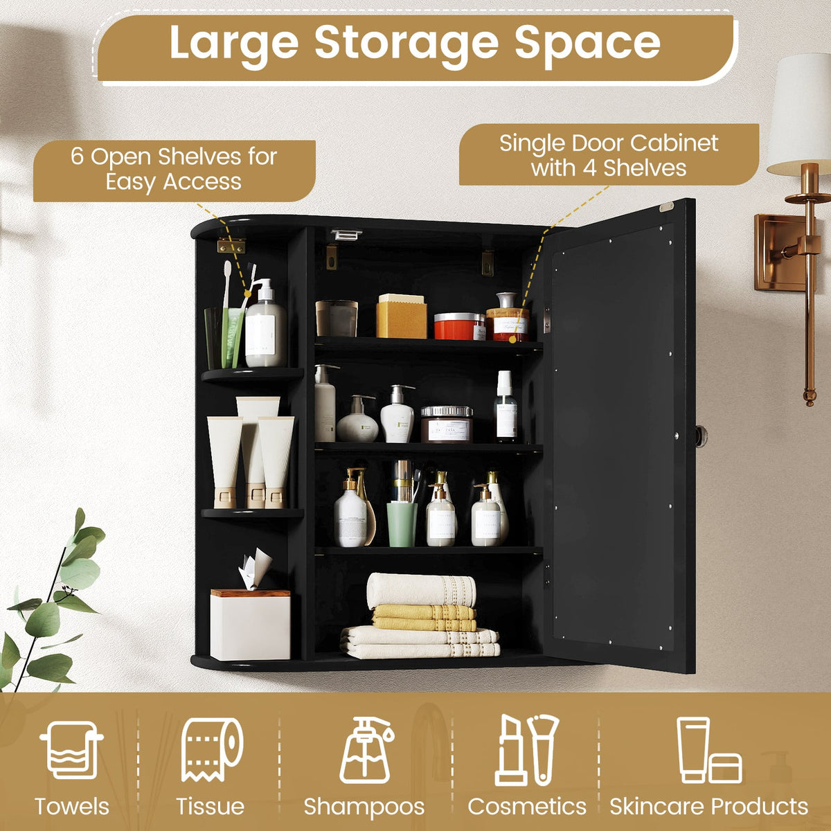 Wall Mounted Bathroom Mirror Cabinet With Storage Shelves, Black Wall Cabinets at Gallery Canada