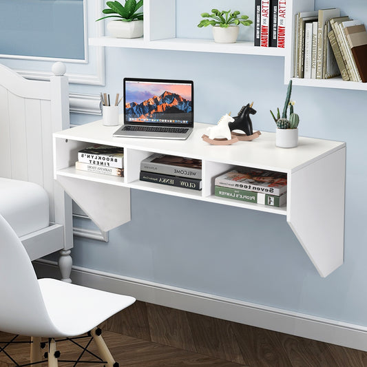 Wall Mounted Floating Computer Desk, White Laptop Tables & Printer Stands White at Gallery Canada