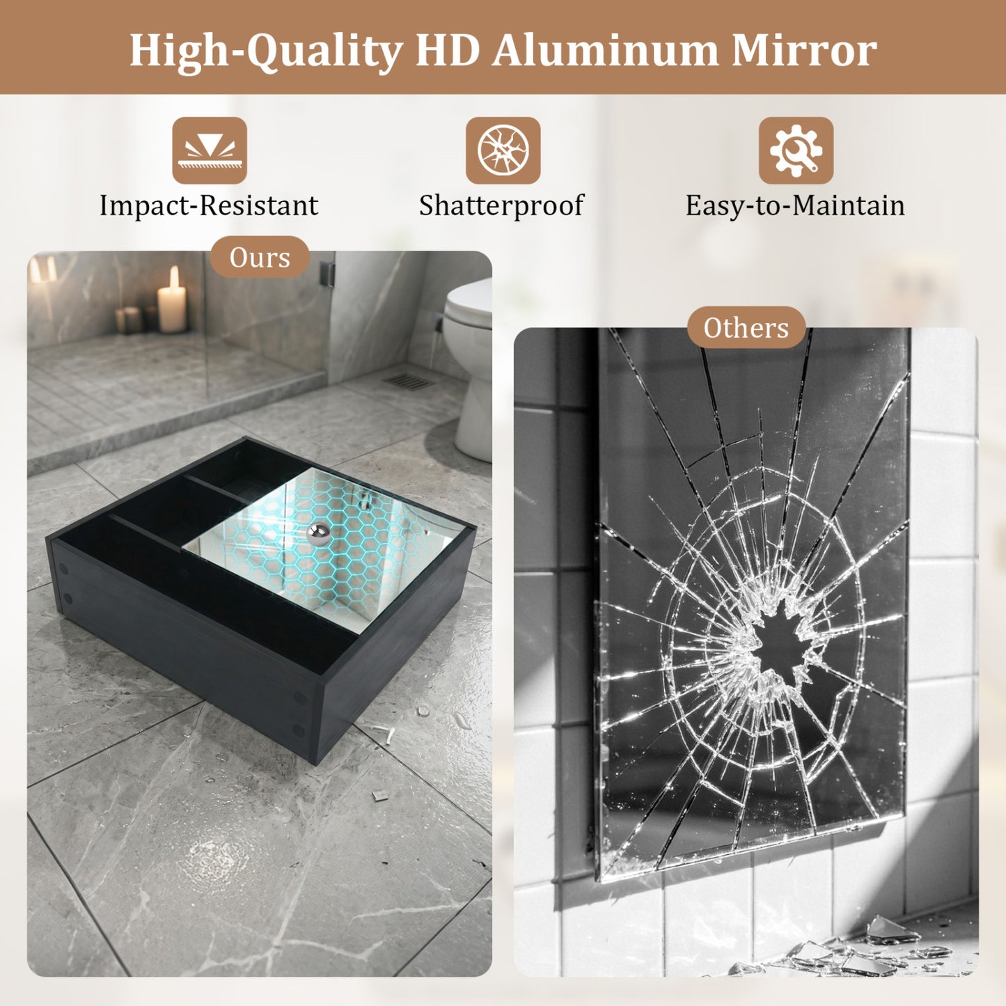 Wall-Mounted Mirror Cabinet with 2 Hidden Shelves and 3 Open Compartments, Black Wall Cabinets at Gallery Canada
