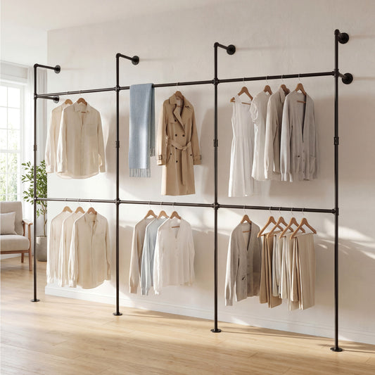 Wall Mounted Pipe Clothing Rack, 6 Hanging Rods, Black Clothing & Closet Storage Black at Gallery Canada