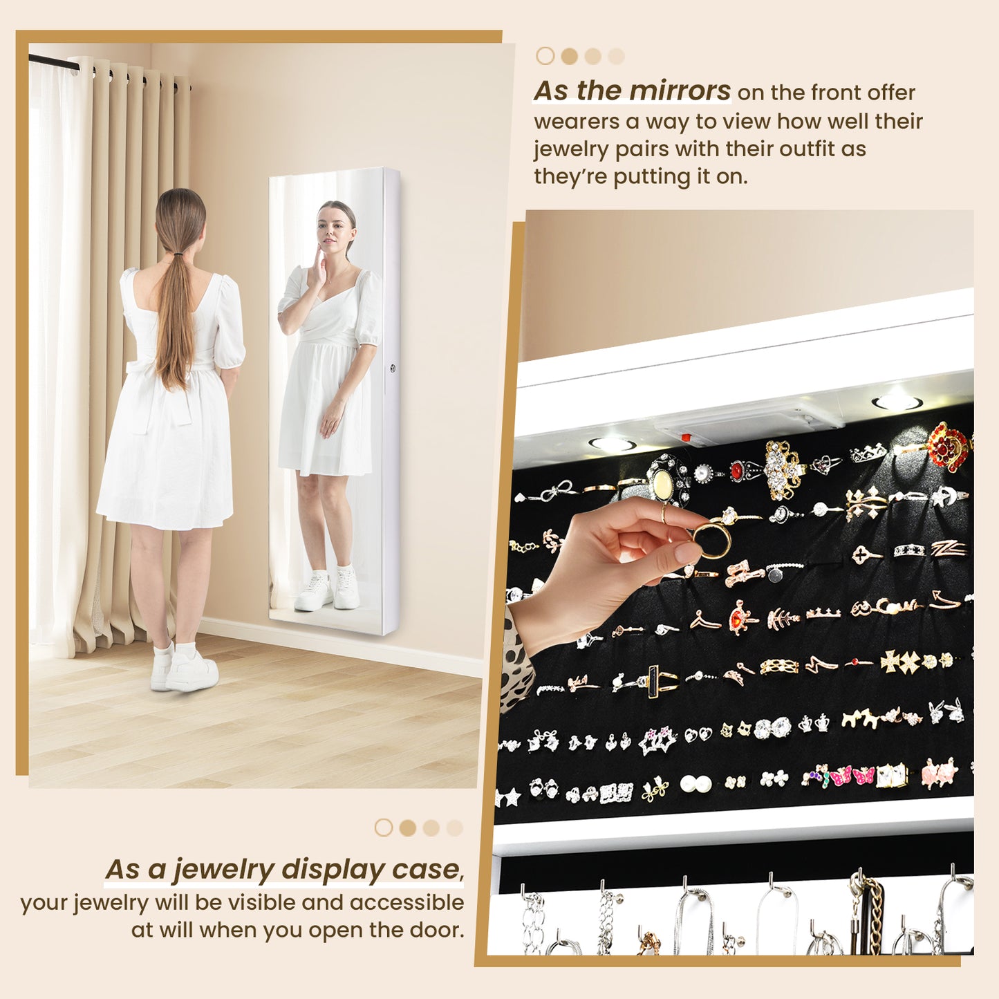 Wall Mounted Mirrored Jewelry Cabinet With Lights, White Jewelry Armoires at Gallery Canada