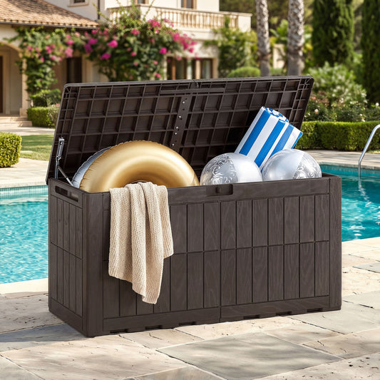 Outdoor Lockable Deck Box, Waterproof, Dark Brown Sheds & Outdoor Storage Dark Brown at Gallery Canada