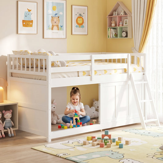 Loft Bed, Aluminum Sliding Door, Storage, Twin Size, White Bunk Bed Frame White at Gallery Canada