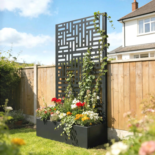 Galvanised Raised Garden Bed With Trellis, 71" Tall Metal Planter Box Galvanized Planter Boxes Black at Gallery Canada