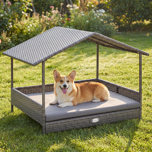 Elevated PE Rattan Dog Bed With Canopy, Gray Dog Kennels Gray at Gallery Canada