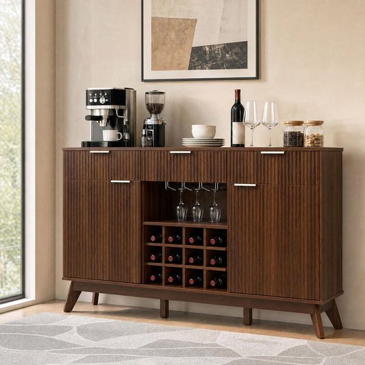 Wine Bar Cabinet, Adjustable Shelves, 2 Doors, 3 Glass Holders, Brown Sideboards Cabinets & Buffets Brown at Gallery Canada