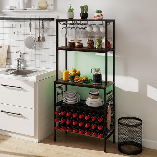 Wine Organizer With Power Outlet, Bottle Holders, Rustic Brown Wine Racks Rustic Brown at Gallery Canada