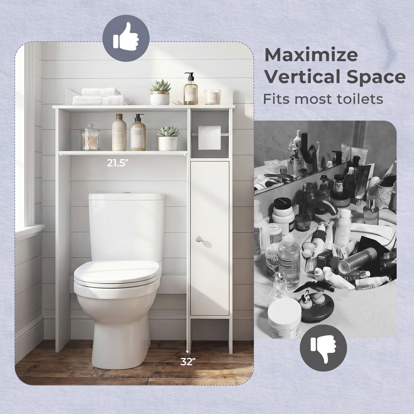 Wood Over Toilet Space Saver, Paper Holder And Shelf, White Bathroom Etagere at Gallery Canada