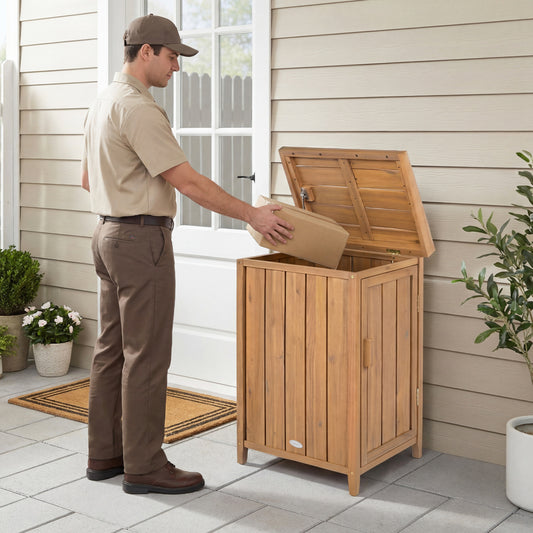 Wood Package Delivery Box, Openable Lid, Removable Shelf, Natural Sheds & Outdoor Storage Natural at Gallery Canada
