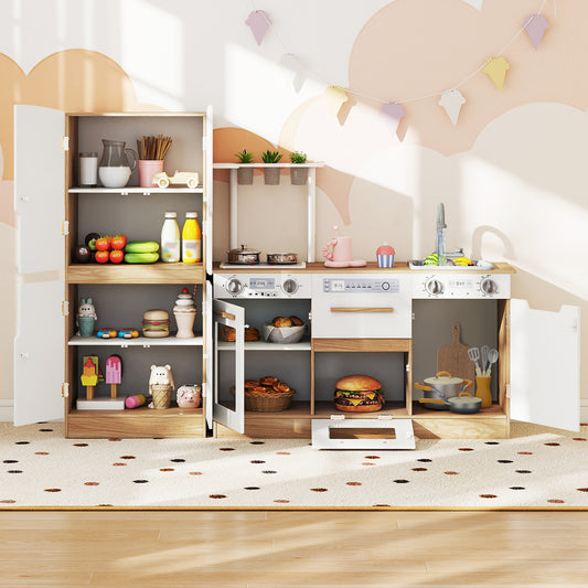 Wooden 2 Piece Kids Kitchen Playset with Fridge and Running Water, Natural Play Kitchen Sets Natural at Gallery Canada