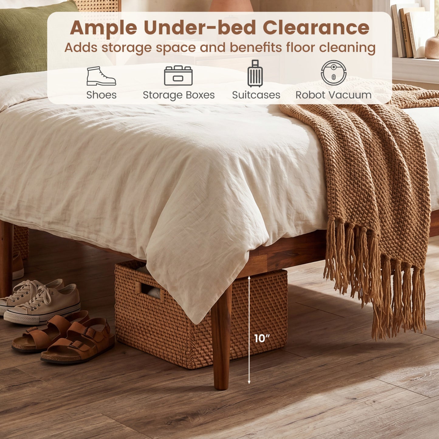Wooden Boho Rattan Bed Frame, Twin, Brown Simple Bed Frame at Gallery Canada