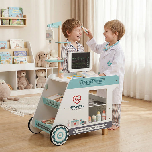 Wooden Doctor Playset for Kids Pretend Play Doctor Kit with Cart Gift for Toddlers Boys Girls Aged 3+, Green Play Tents & Playhouse Green at Gallery Canada
