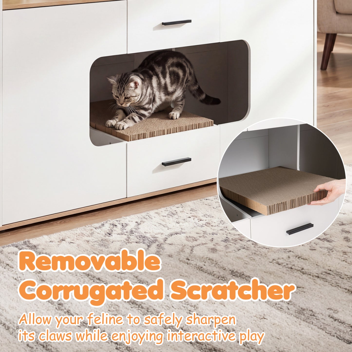 Wooden Hidden Cat House Cabinet, Wide Countertop, 2 Drawers, 2 Doors, Natural Cat Houses at Gallery Canada