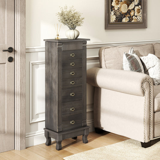 Wooden Jewelry Armoire Cabinet Storage Chest with Drawers and Swing Doors, Gray Jewelry Armoires Gray at Gallery Canada