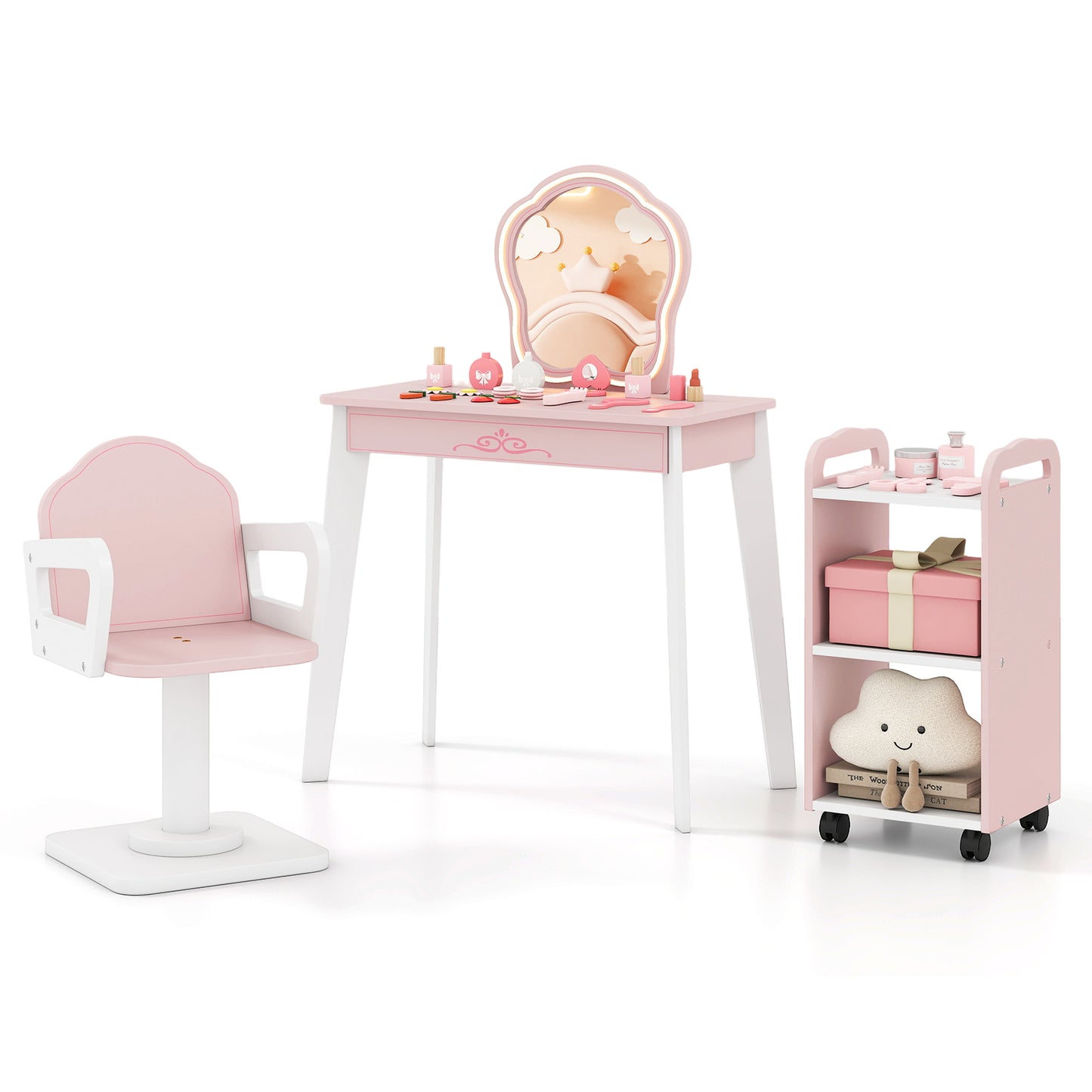 Wooden Kids Hair Salon Play Set, LED Lighted Mirror, Pink Pretend Toys at Gallery Canada