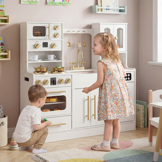 Wooden Kids Kitchen Playset, Realistic Lights And Sounds, White Play Kitchen Sets White at Gallery Canada