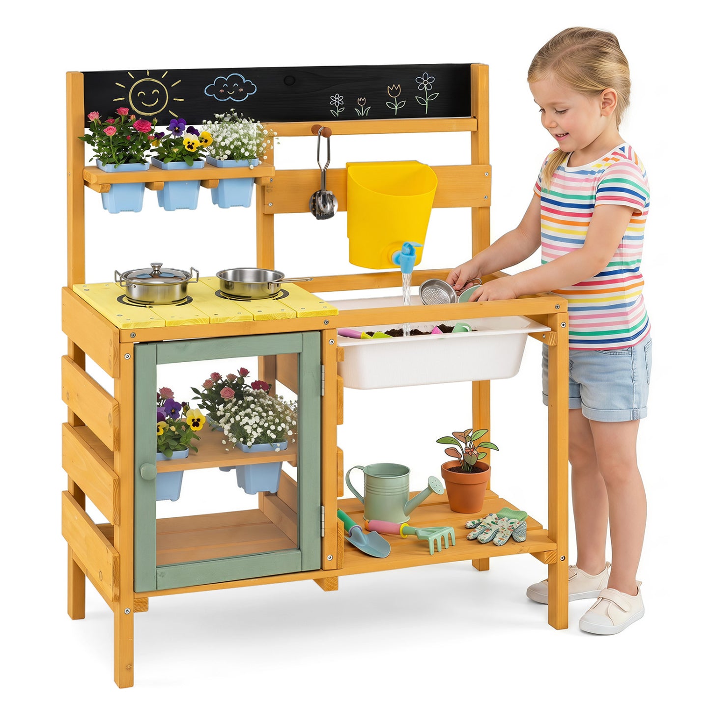 Wooden Mud Kitchen with Faucet, Yellow Play Kitchen Sets at Gallery Canada