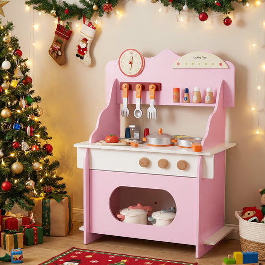 Wooden Play Kitchen for Kids Pretend Play Toy Kitchen Set with Clock Gift for Boys and Girls 3 +Pink, Pink Play Kitchen Sets Pink at Gallery Canada