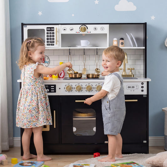 Wooden Play Kitchen With Lights, Sounds, Black Play Kitchen Sets Black at Gallery Canada