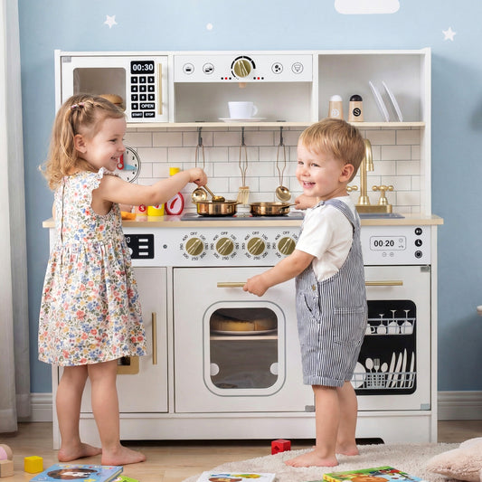 Wooden Play Kitchen With Lights, Sounds, White Play Kitchen Sets White at Gallery Canada