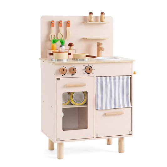 Wooden Play Kitchen for Kids with Stove, Faucet & Sink, Beige Play Kitchen Sets Beige at Gallery Canada