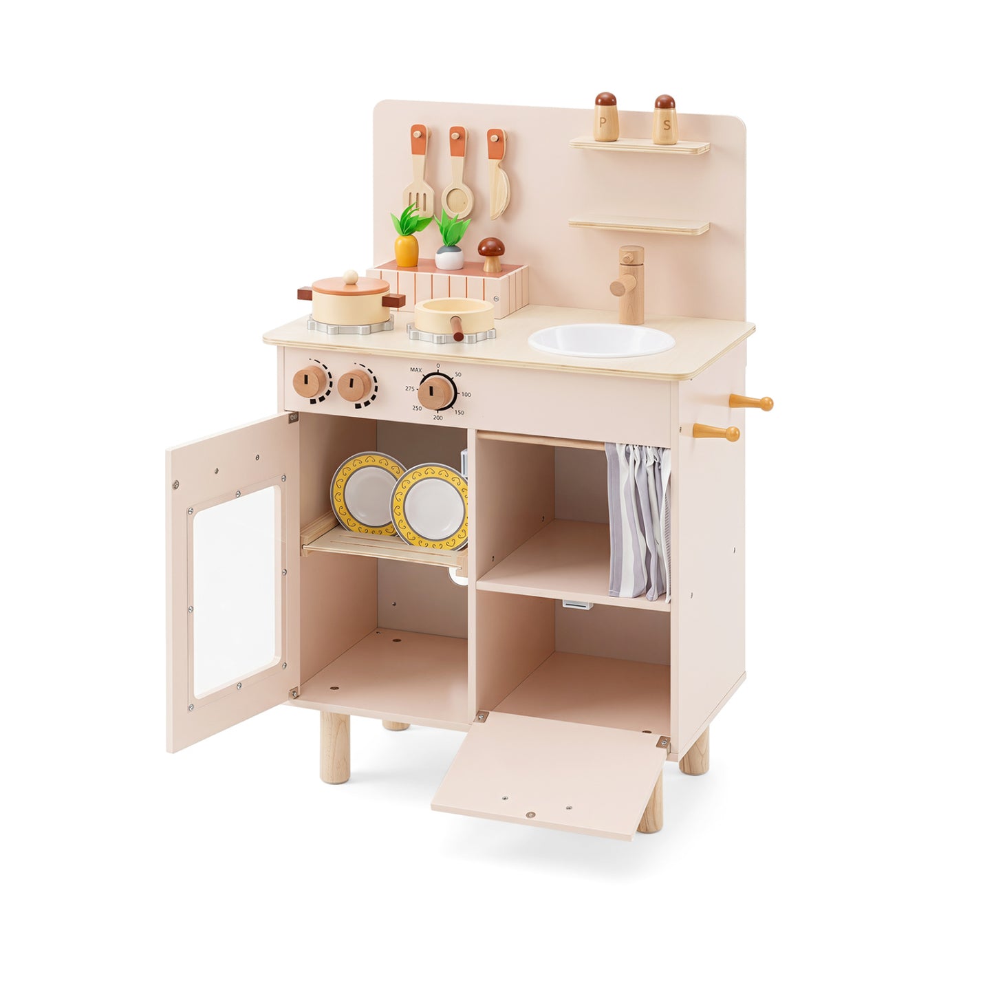 Wooden Play Kitchen for Kids with Stove, Faucet & Sink, Beige Play Kitchen Sets at Gallery Canada