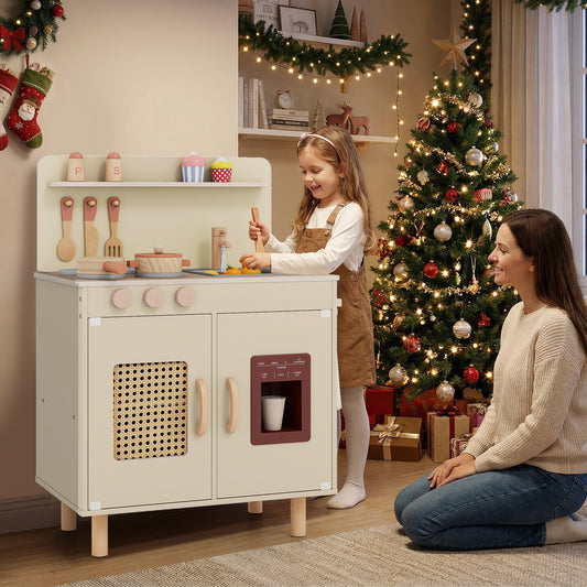 Wooden Pretend Kitchen Playset, With Ice Maker, Yellow Play Kitchen Sets Yellow at Gallery Canada