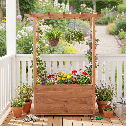 Wooden Raised Garden Bed, Elevated Planter Box With Hanging Roof, Orange Raised Garden Beds Orange at Gallery Canada