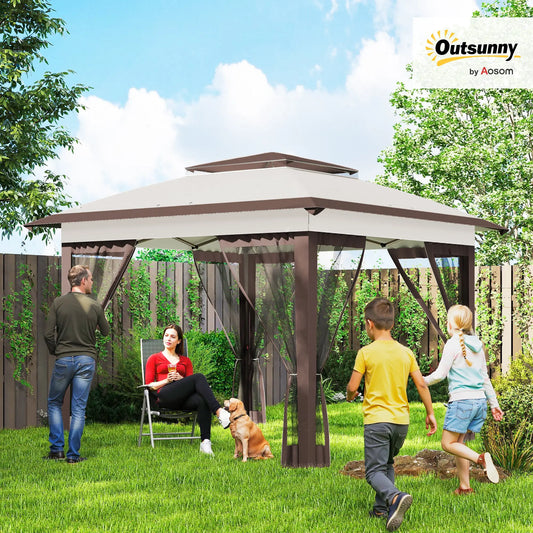 12' x 12' Pop Up Canopy, Sun Shade Tent, Mesh Sidewalls, Beige, Dark Brown Pop Up Canopies Beige, Dark Brown at Gallery Canada