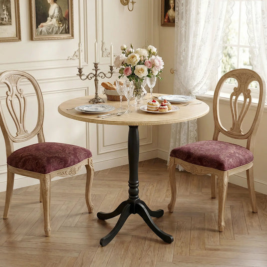 Modern Round Dining Table, 80cm, Natural Wood and Black, Black
