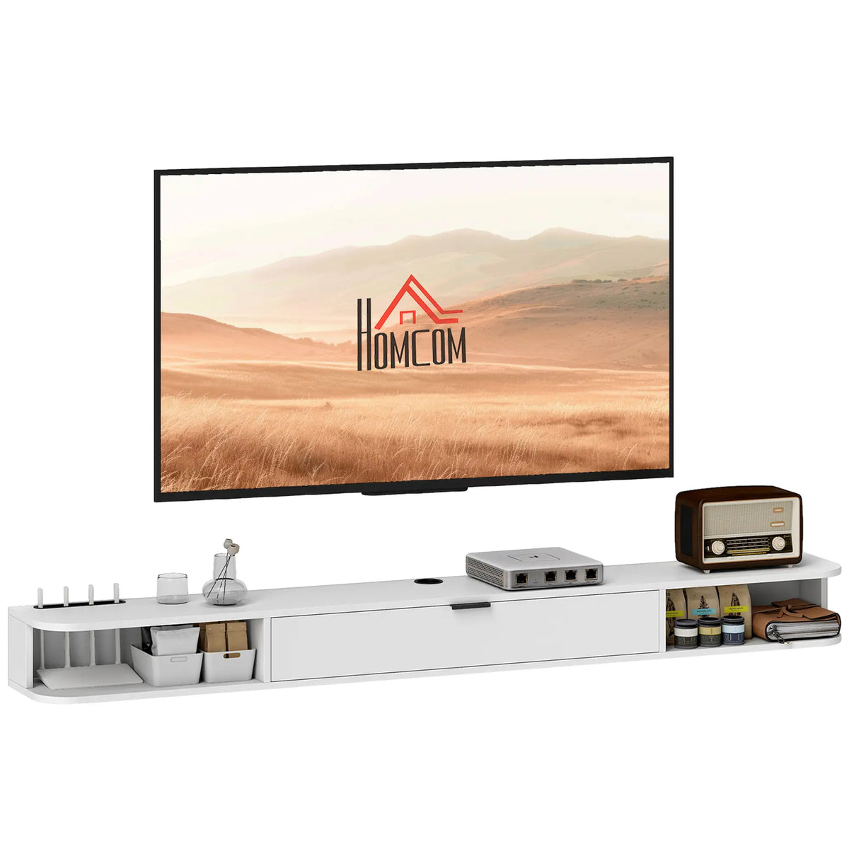 71 Inch Floating TV Stand, Wall Mounted Media Console, White TV Stands at Gallery Canada