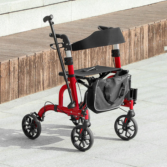 Rollator Walker, 8'' Wheels, Padded Seat, Backrest, Storage Bag, Red Knee Walker & Wheelchair Ramps Red, Black at Gallery Canada