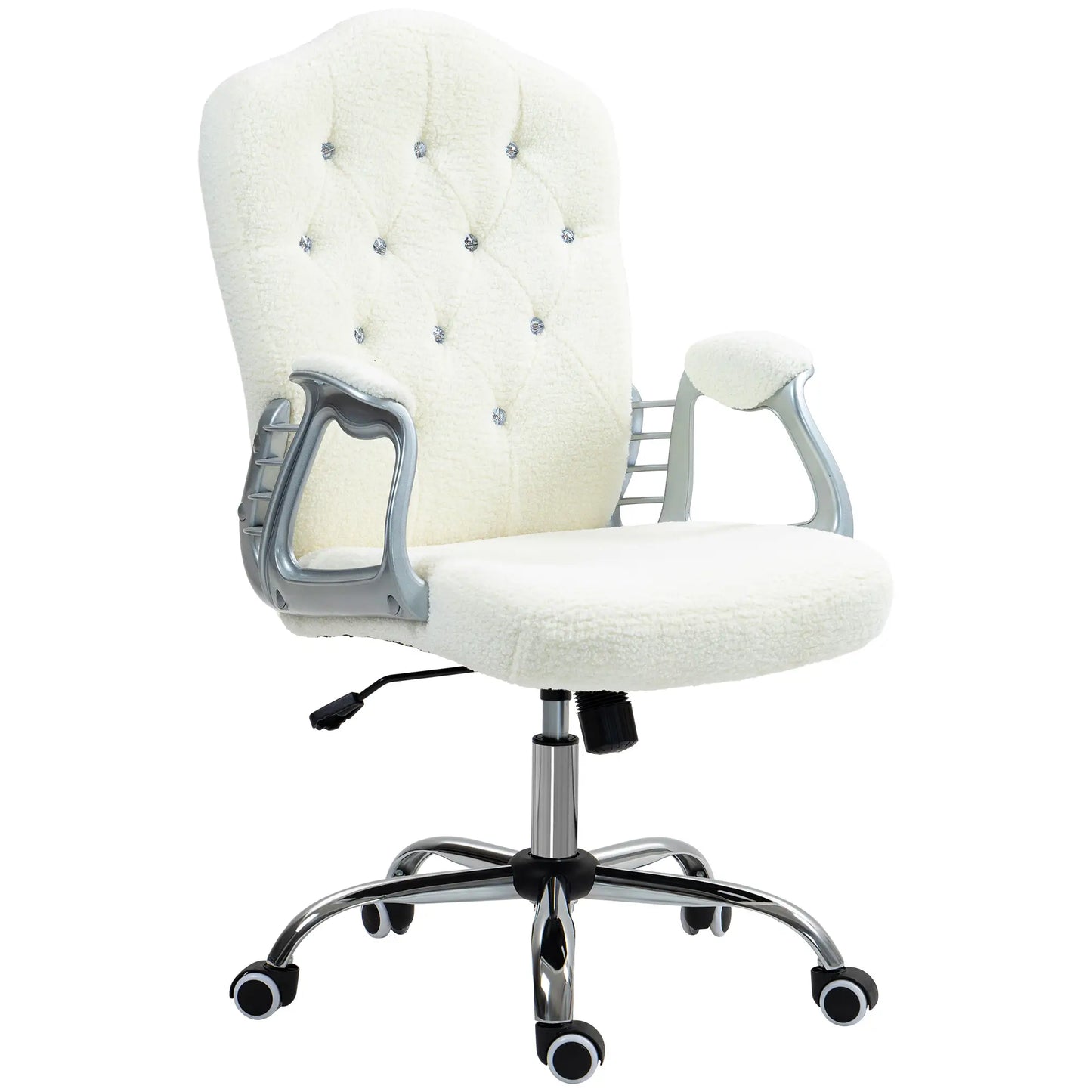 Teddy Fleece Computer Chair, Button Tufted, Swivel Wheels, Adjustable Height, White Executive & Manager Chairs at Gallery Canada