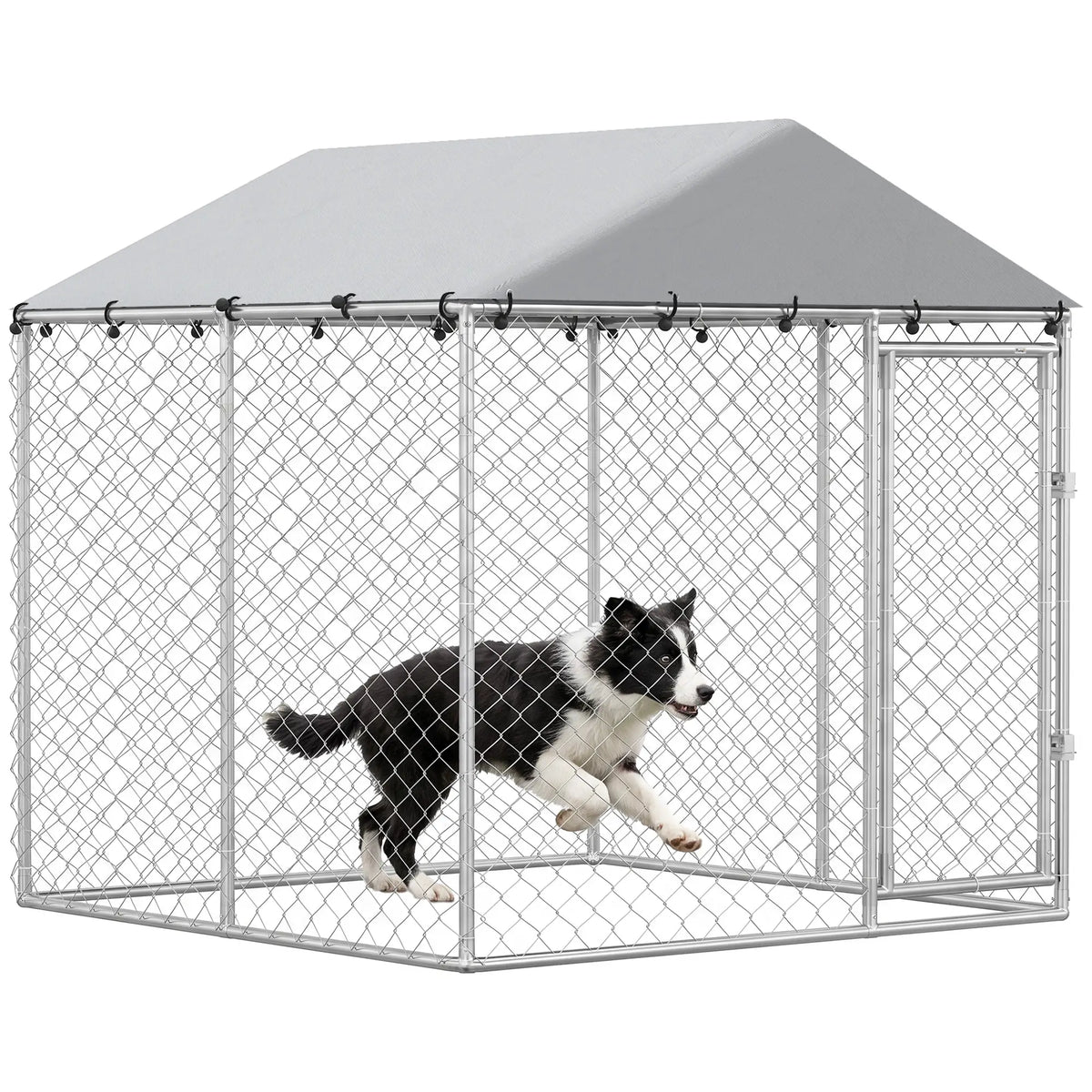 6.6' x 6.6' x 6.6' Outdoor Dog Kennel Heavy Duty Galvanized Steel with UV-resistant Roof, Silver Dog Kennels at Gallery Canada
