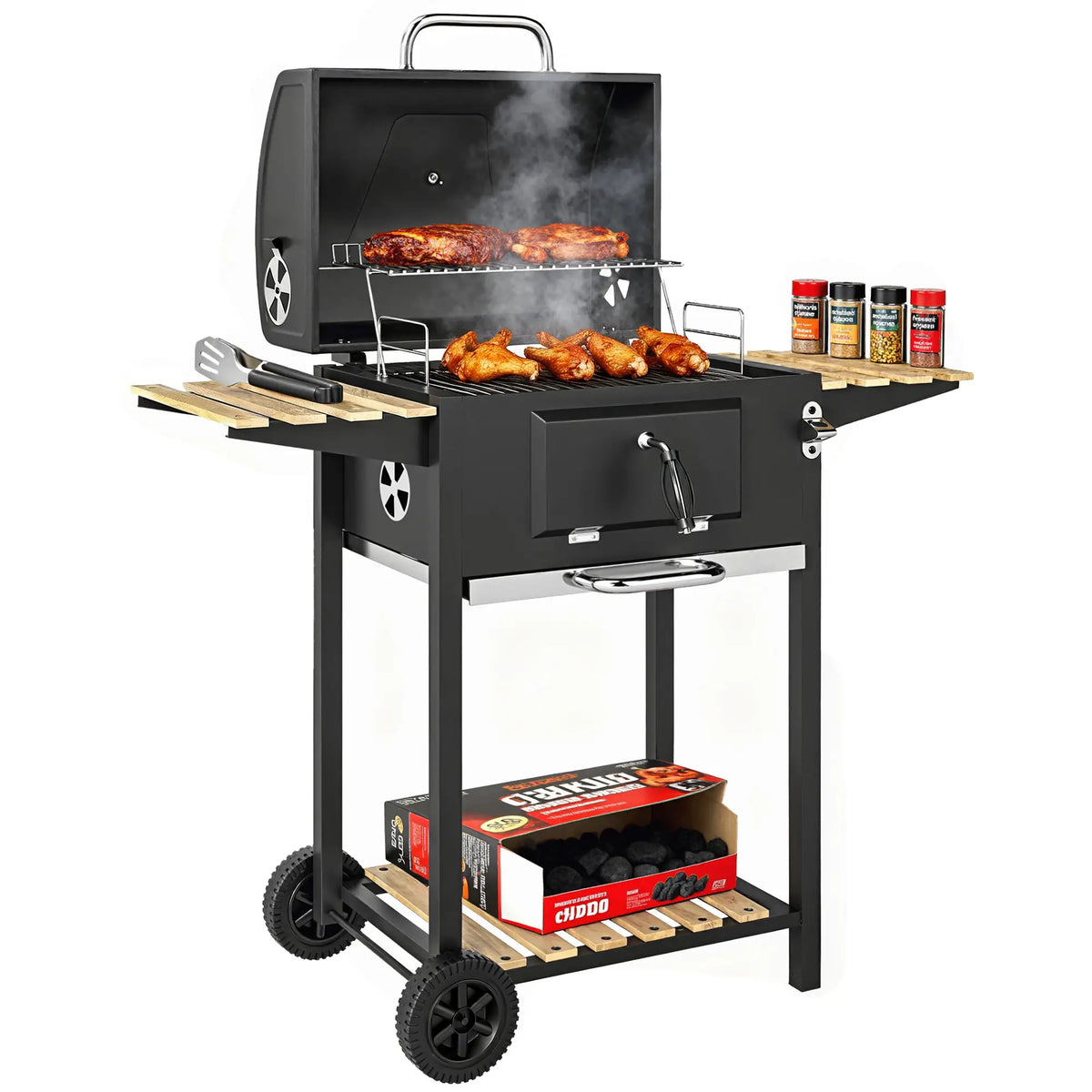 20" Charcoal BBQ Grill On Wheels, Adjustable Pan, Thermometer, Charcoal Charcoal BBQ Grils at Gallery Canada