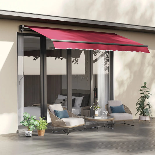 10' x 8' Retractable Awning, Sun Shade Canopy, Aluminum Frame, UV Protection, Red Deck Awnings Red at Gallery Canada