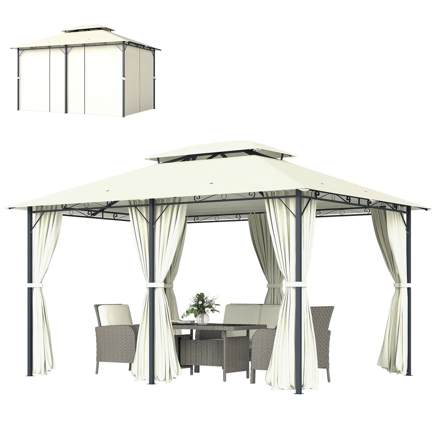 13' x 10' Soft-top Gazebo Patio Steel Canopy Portable Party Event with Double Canopy Roof, Curtains, Cream White Gazebos at Gallery Canada