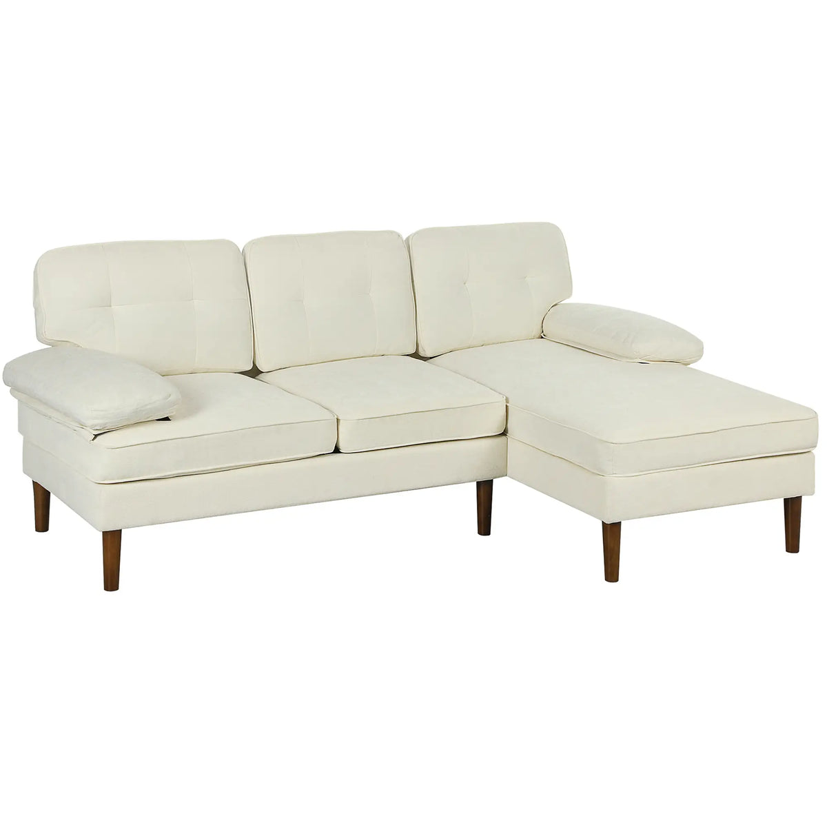 Modern Corner Couch, Right Chaise Lounge, Tufted 3-Seater Sofa, Wooden Legs, Cream White 3-Seater Sofas at Gallery Canada