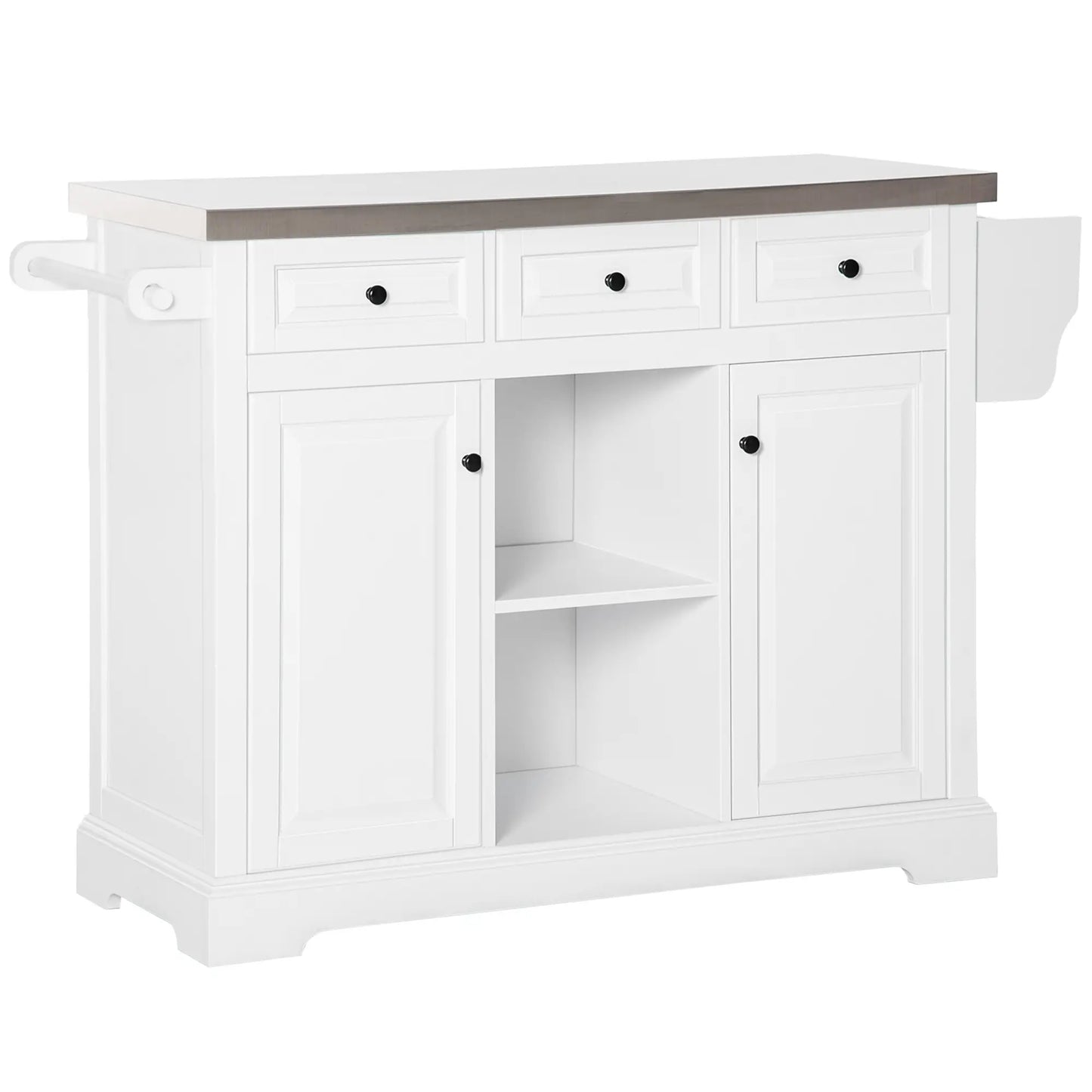 Kitchen Island on Wheels, Stainless Steel Top, Spice Rack, Drawers, White Kitchen Islands & Kitchen Carts at Gallery Canada
