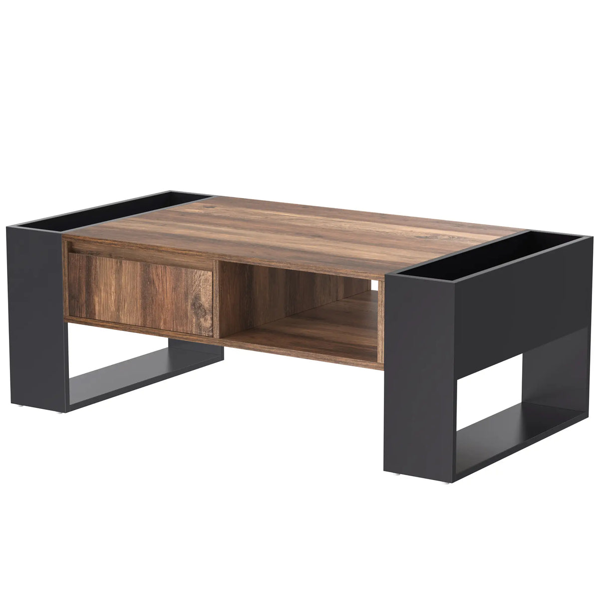 Grain Coffee Table, Double Storage, 43.5" L x 23.5" W x 15.5" H, Grey+Wood Coffee Tables at Gallery Canada