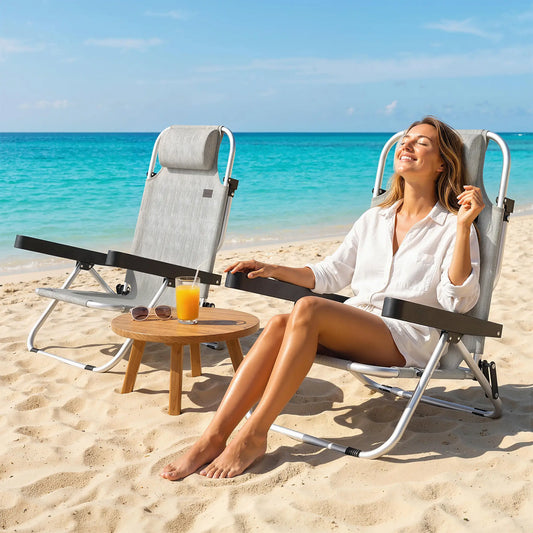 Folding Lounge Chair Set, Reclining Outdoor Chairs, 4-Position Adjustable Lounger Chairs Grey, Silver White at Gallery Canada