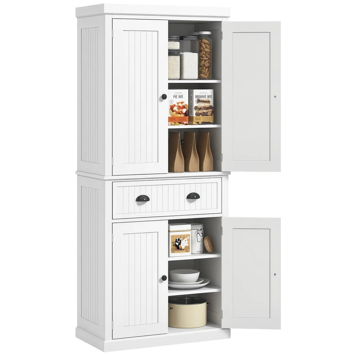 72" Kitchen Pantry, Freestanding Storage Cabinet, White Kitchen Pantry Cabinets at Gallery Canada
