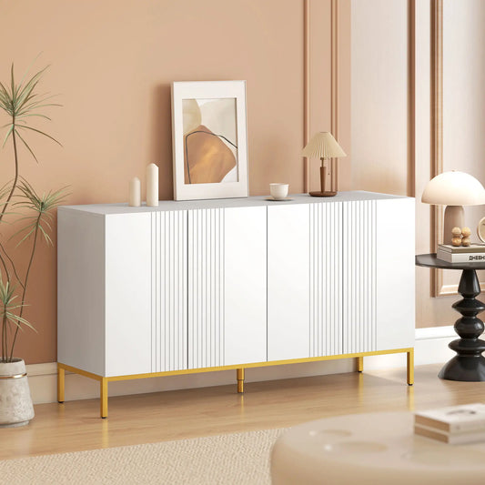 Sideboard Storage Cabinet, Adjustable Shelves, Soft-Close Doors, White Kitchen Pantry Cabinets White, Gold at Gallery Canada