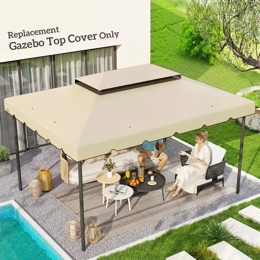 13' x 10' Gazebo Replacement Canopy, Double Vented Roof, Beige
