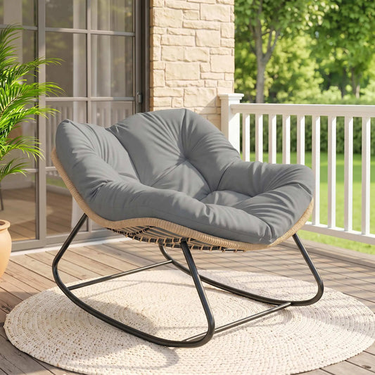 Papasan Rocking Chair, Oversized With Cushion, Grey Outdoor Rocking Chairs Natural Wood, Grey at Gallery Canada