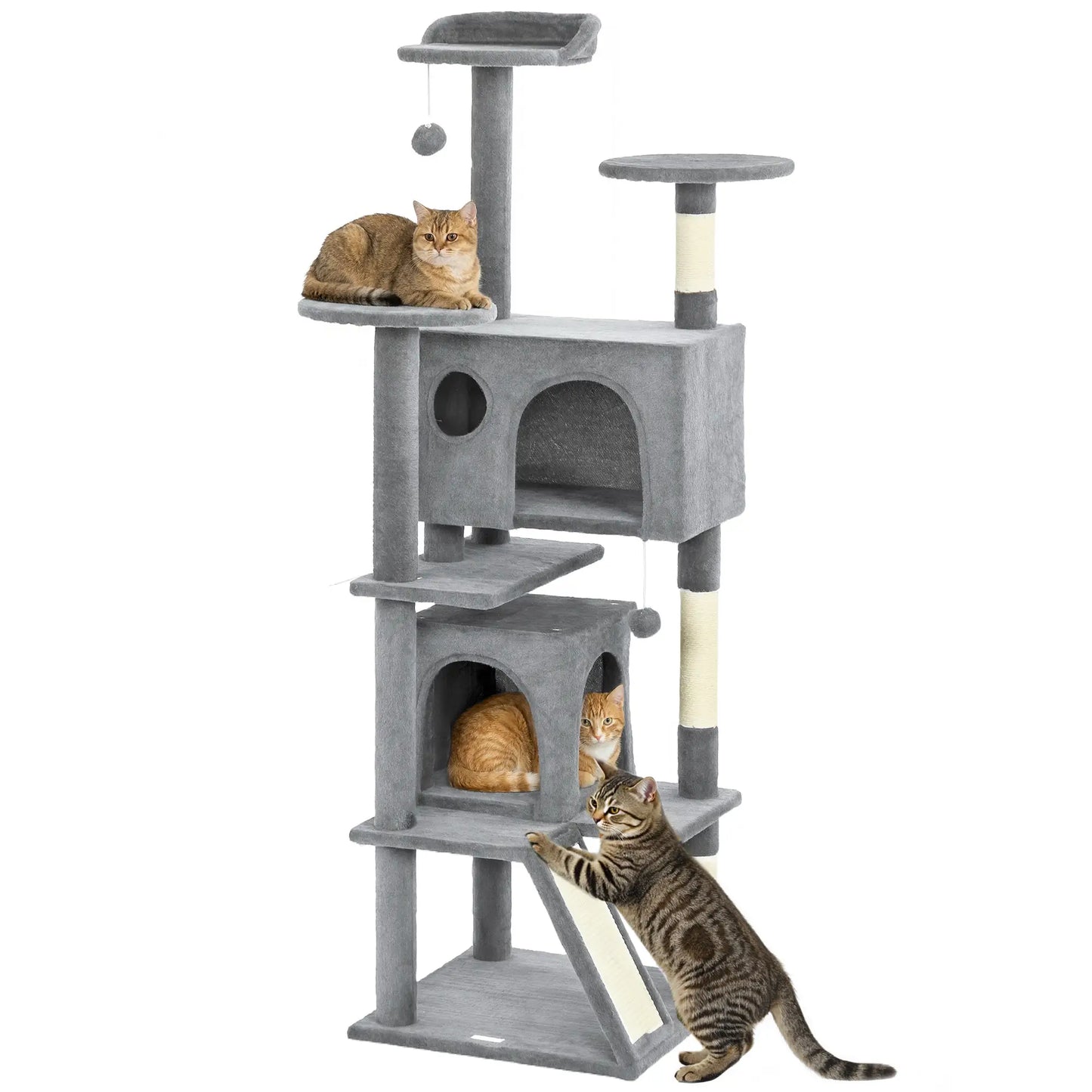54" Cat Tree, Multi-Level Tower With Scratching Posts, Light Grey Multi-Level Cat Towers at Gallery Canada