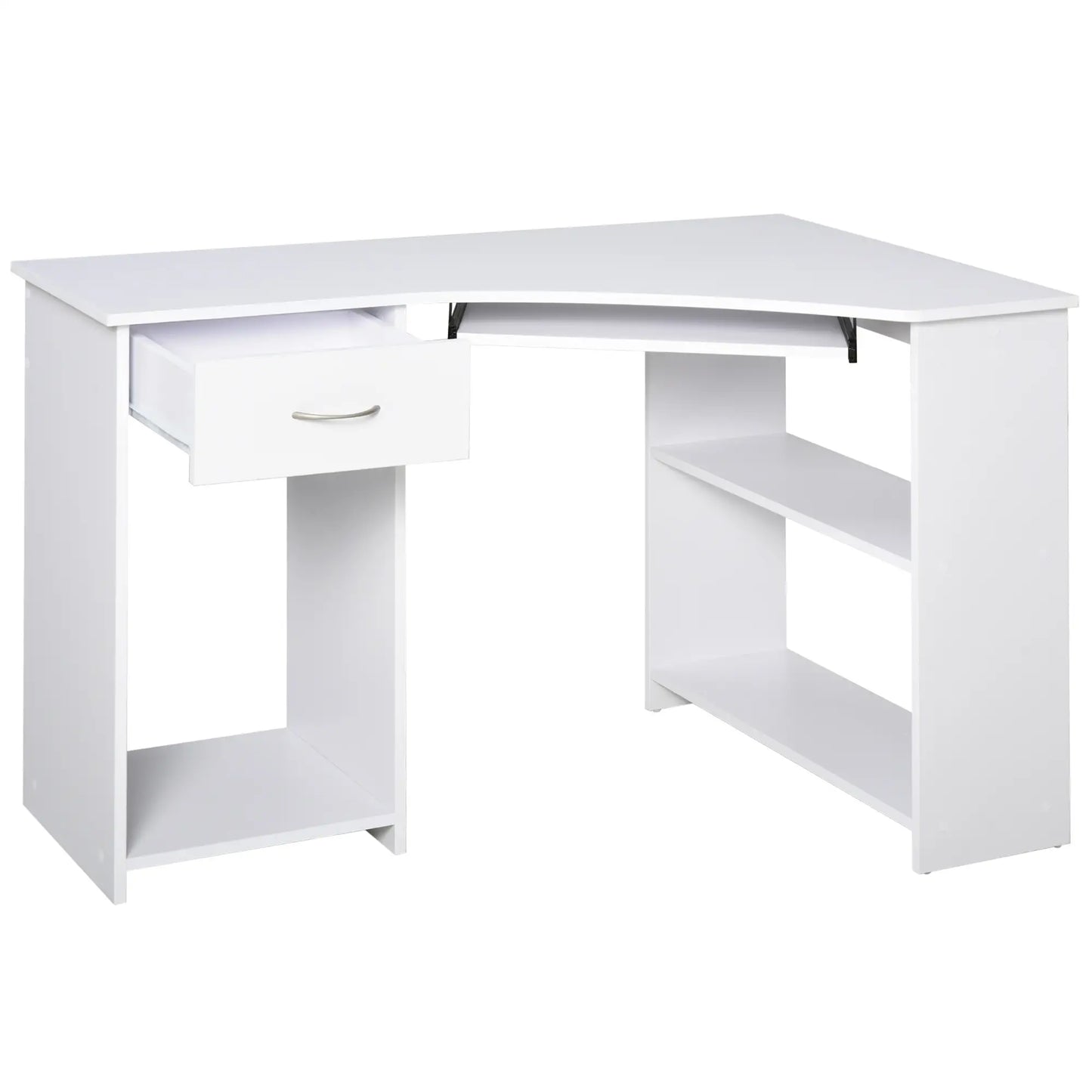 L-Shaped Desk With Keyboard Tray, Shelves, Drawer, CPU Stand, White Computer Desks at Gallery Canada