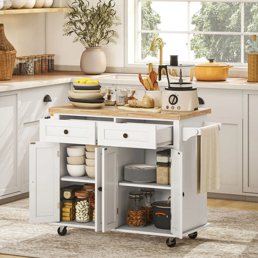 Kitchen Island with Storage, Rolling Cart, Rubber Wood Top, Grey Kitchen Islands & Kitchen Carts White at Gallery Canada