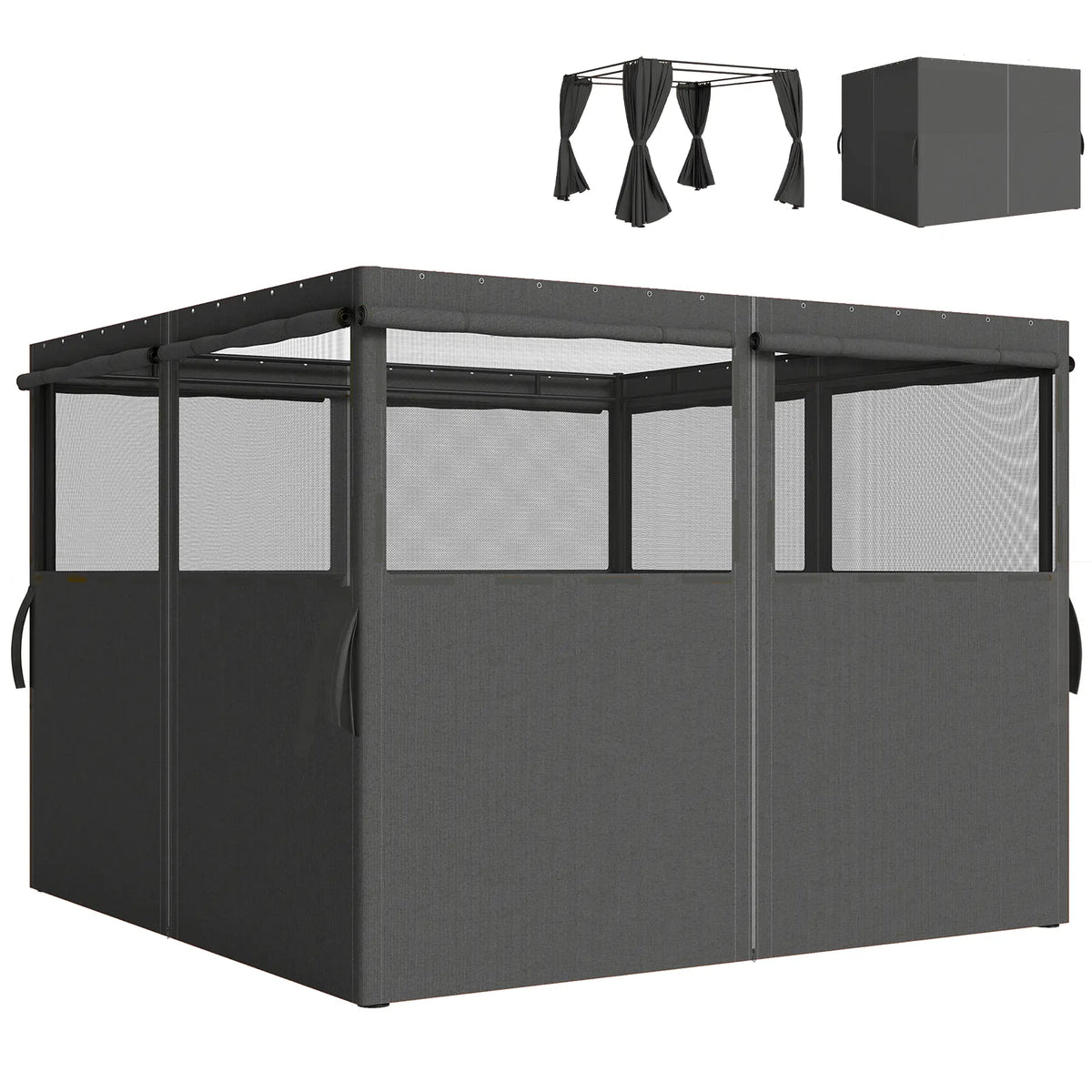 10' x 10' Gazebo Sidewall Set, 4 Panels, Windows, Doors, Dark Grey Gazebo Sidewalls at Gallery Canada