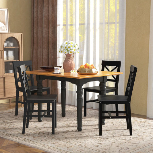 Farmhouse Wooden Dining Chairs, Set of 4, Cross Back, Black